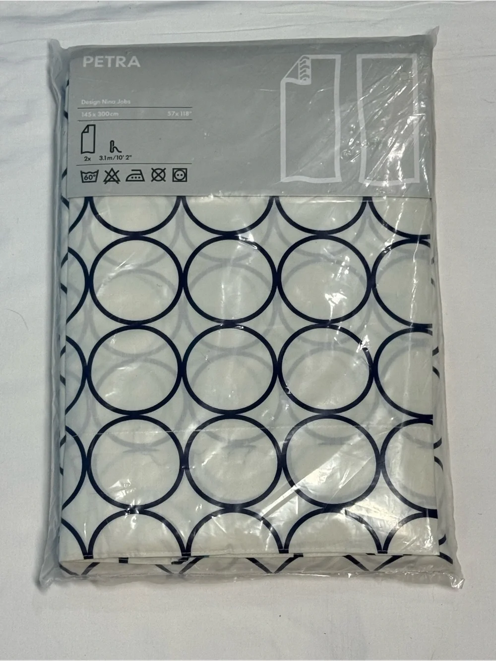 IKEA PETRA Curtain Panels Design Nina Jobs Circle Pattern White Blue